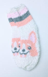 Fuzzy Dog Head Crew Socks