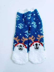 Polar Bear Snowflake Fuzzy Crew Socks
