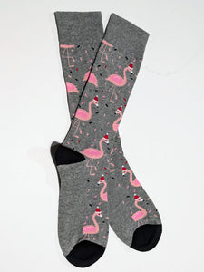 Flamingo Santa Hat Crew Socks