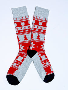 Cat Pattern Christmas Crew Socks