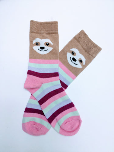 Sloth Striped Crew Socks