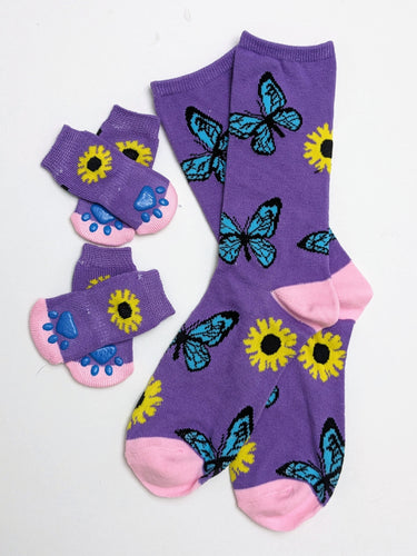 Butterfly Flower Matching Pet Crew Socks