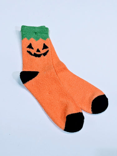 Fuzzy Pumpkin Crew Socks