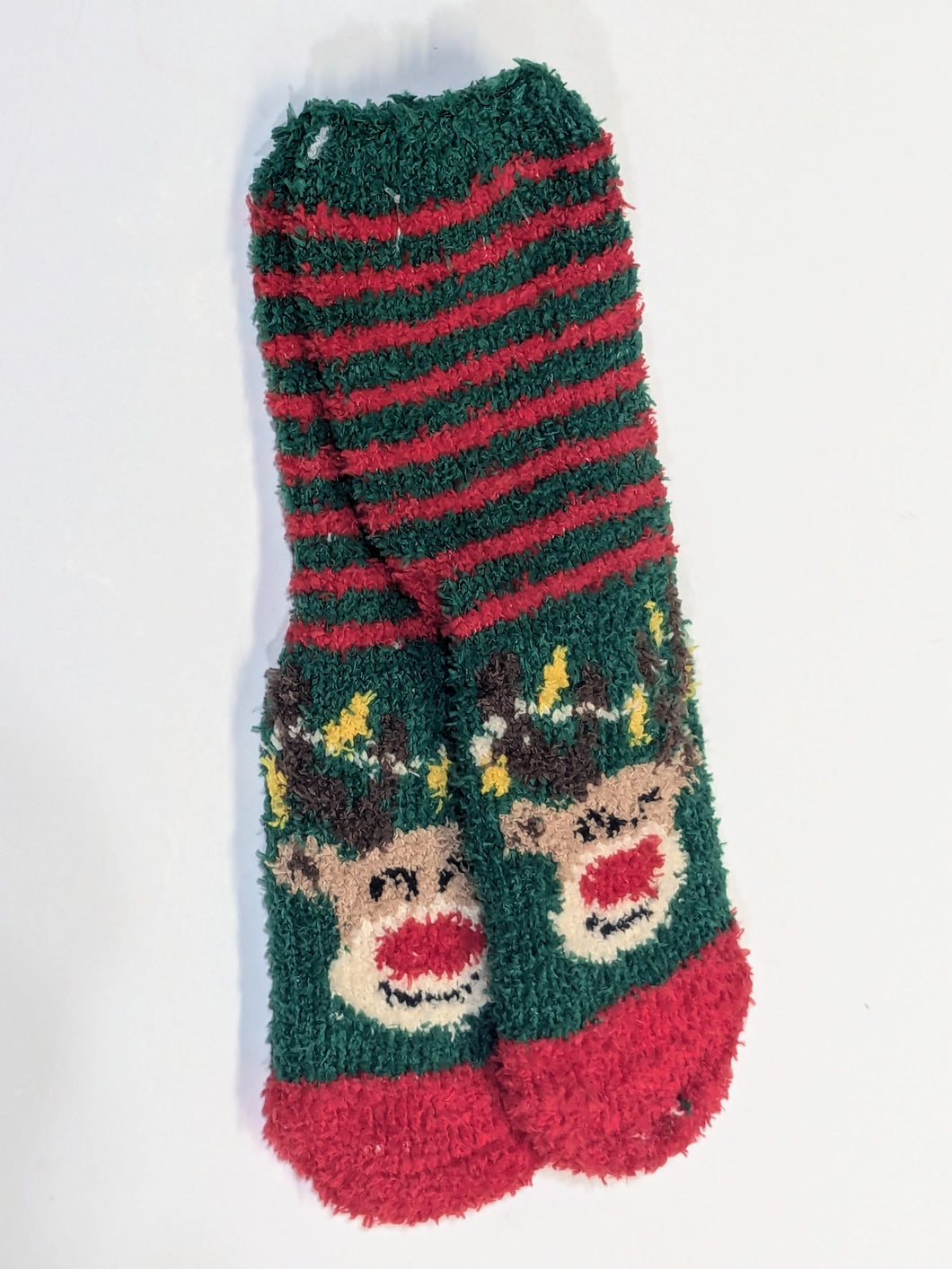 Fuzzy Rudolph Christmas Crew Socks