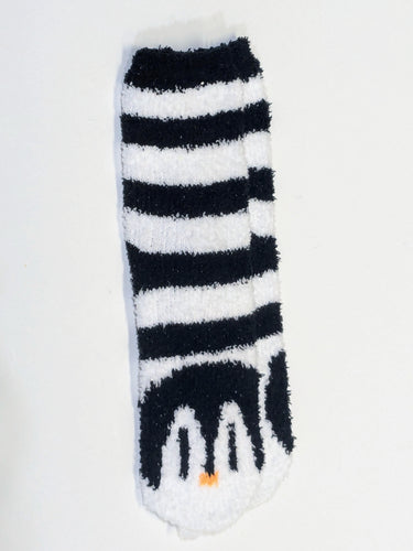 Fuzzy Striped Penguin Crew Socks