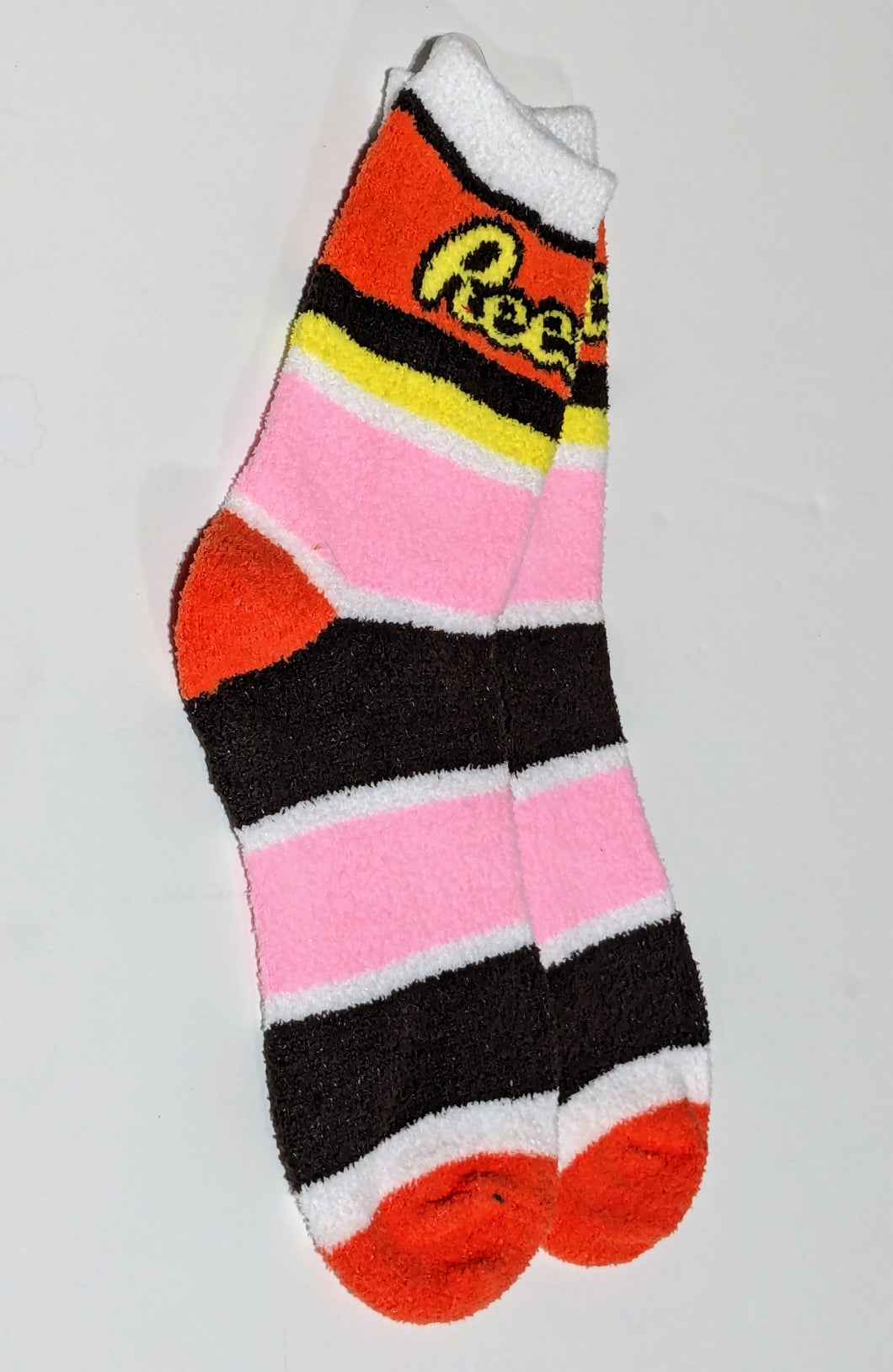 Fuzzy Reese's Striped Crew Socks