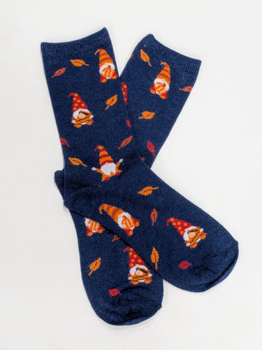 Gnome Fall Leaves Crew Socks