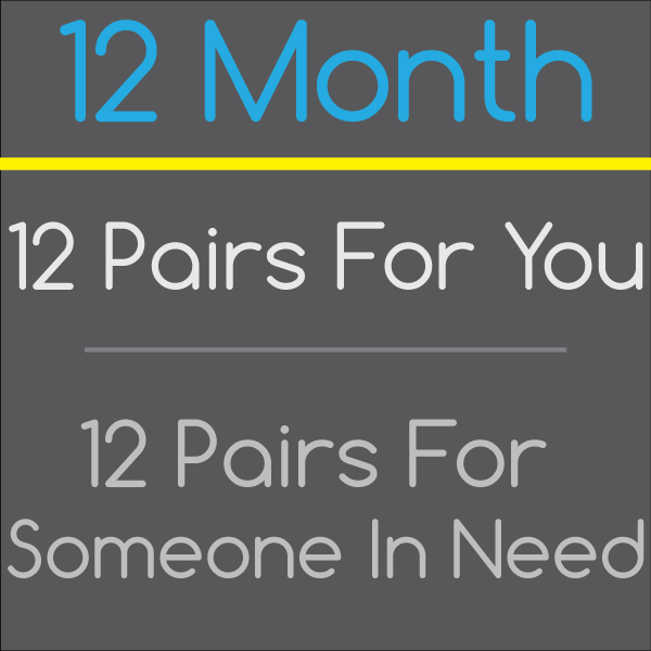 12 Month Sock Subscription - 12 pairs for you, 12 pairs given to someone in need!