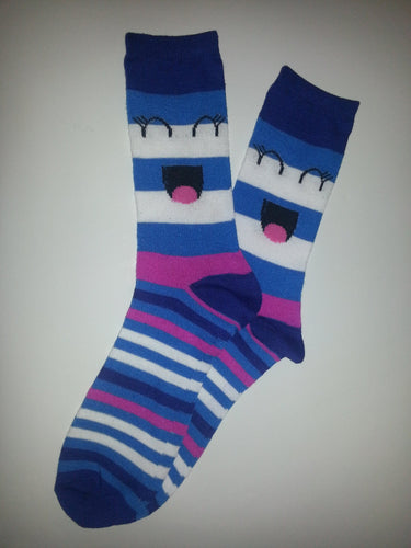 Blue Face Stripe Crew Socks