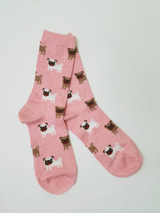 Dogs on Pink Crew Socks