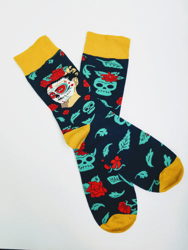 Frida Kahlo Skull Rose Crew Socks