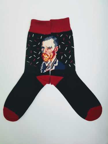 Vincent Van Gogh Black & Maroon Crew Socks