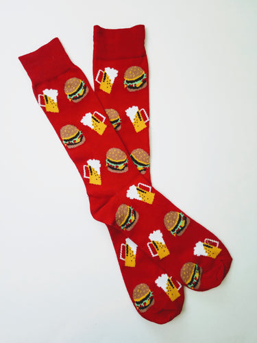 Burger & Beer Red Crew Socks