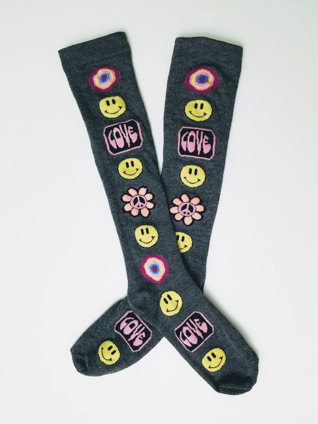 Smile, Love, Peace & Flower Knee High Socks