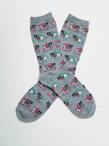 Dogs w/ Sweaters on Sleds Crew Socks