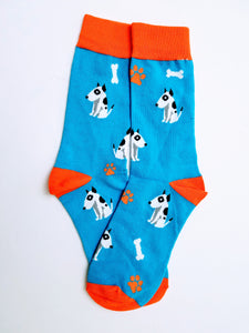Dog w/ Bones & Paw Prints Crew Socks
