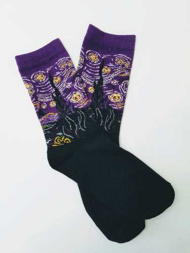 The Starry Night (in Purple) by Vincent van Gogh Crew Socks