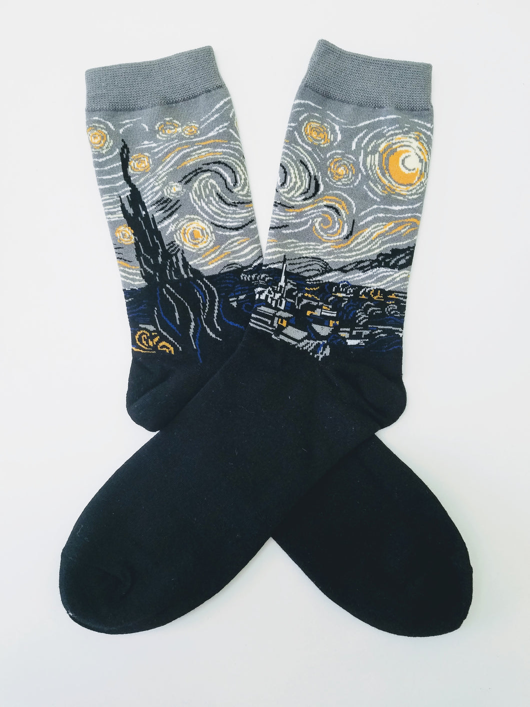 The Starry Night (in Grey) by Vincent van Gogh Crew Socks