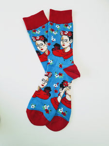 Frida Kahlo Blue Monkey Crew Socks