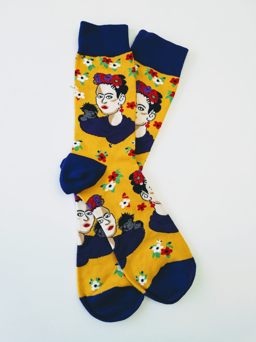 Frida Kahlo Yellow Monkey Crew Socks