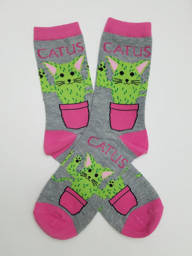Cat Cactus Crew Socks
