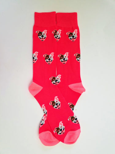 Dog Head Pink Crew Socks