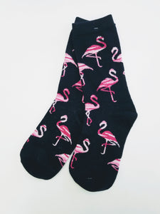 Flamingos Black Crew Socks