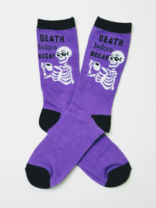 Death before Decafe Purple Crew Socks