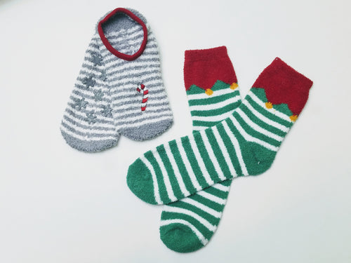 Fuzzy Striped Holiday Socks