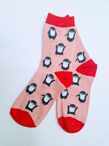 Penguin Pink Crew Socks
