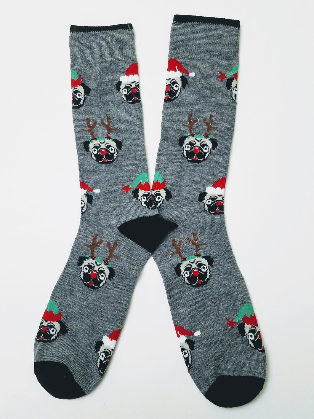 Reindeer & Santa Pug Crew Socks