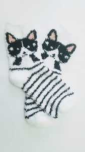 Fuzzy Cat Striped Crew Socks