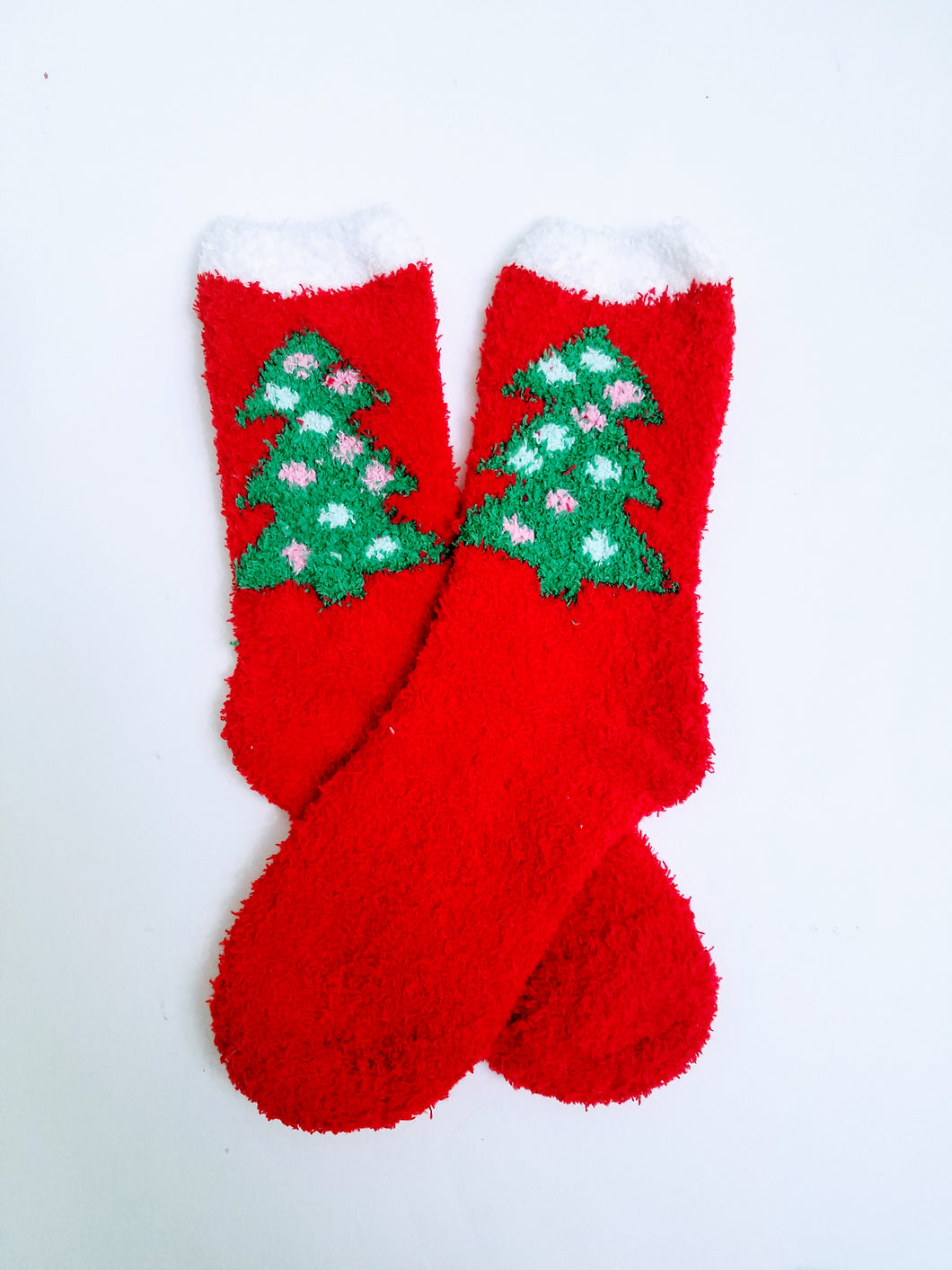 Fuzzy Christmas Tree Crew Socks
