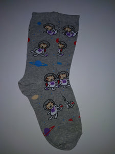Space Cat Grey Crew Socks