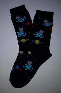 Space Cat Black Crew Socks