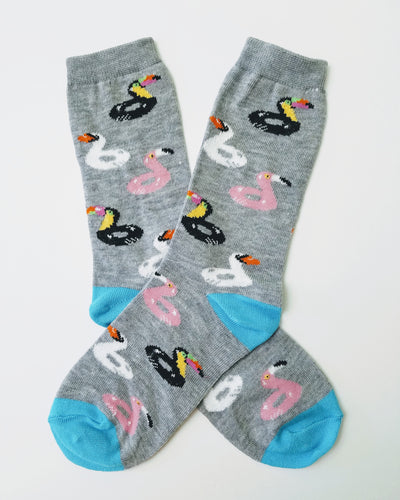 Flamingo Pool Float Crew Socks