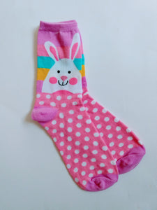 Easter Bunny Rabbit Polka Dot Crew Socks