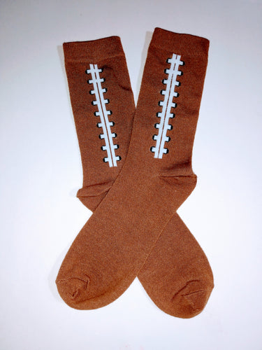 Football Laces Brown Crew Socks