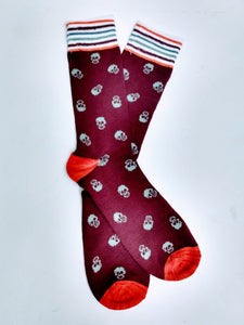 Skull Maroon Crew Socks