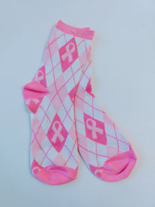 Breast Cancer Argyle Crew Socks