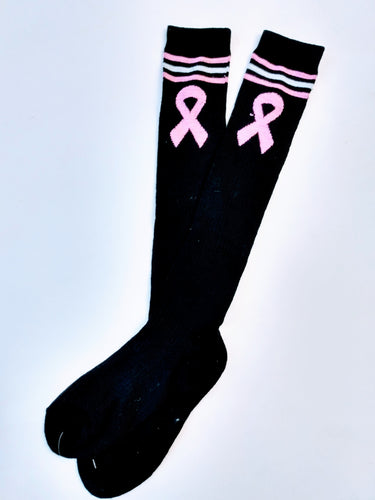Grey w/ Pink Breast Cancer Ribbons – Socks & Souls