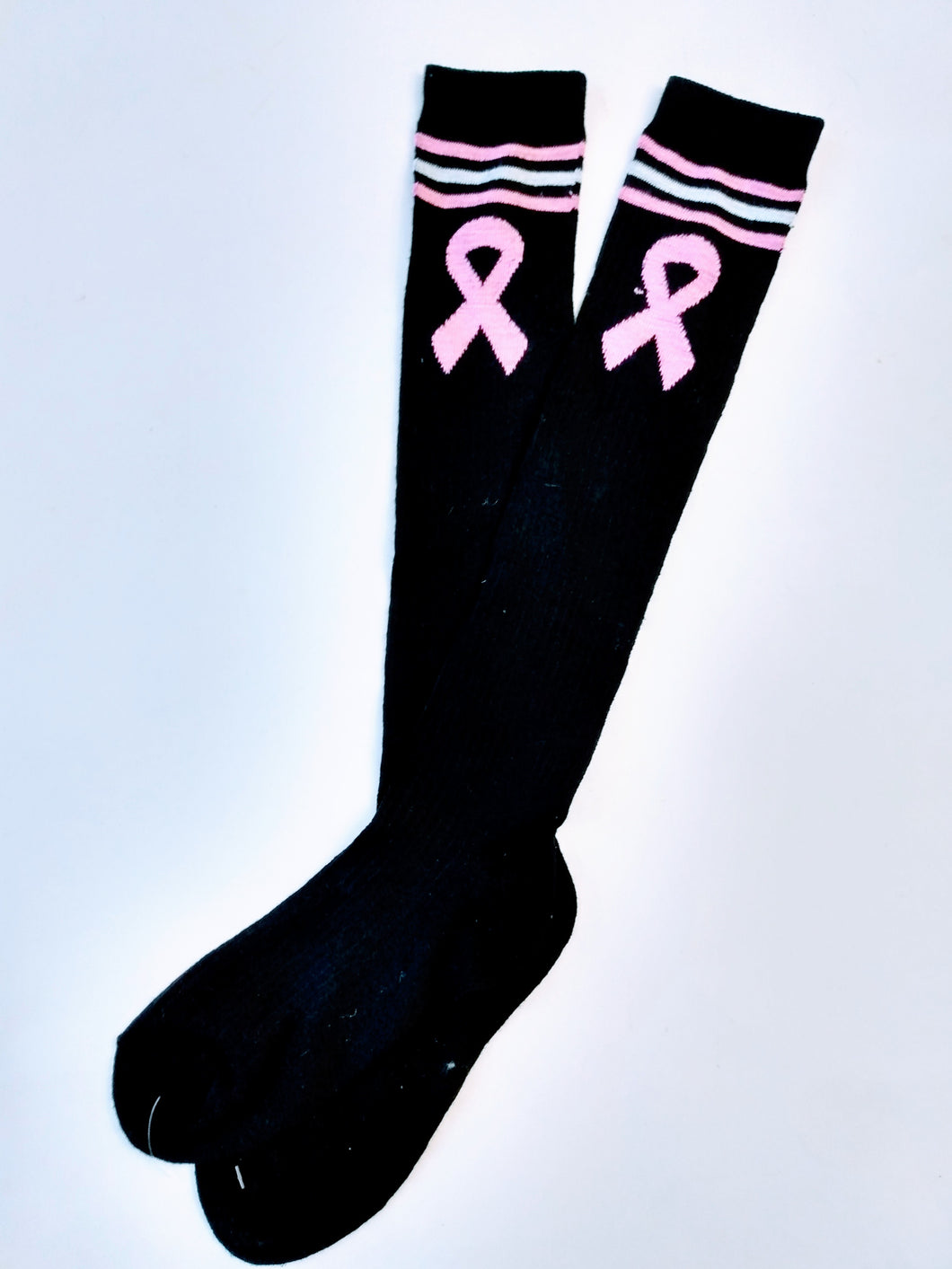 Breast Cancer Black Knee High Socks
