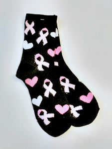 Breast Cancer Ribbons & Hearts Crew Socks