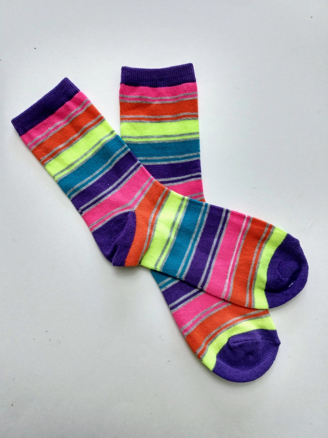 Neon Striped Crew Socks