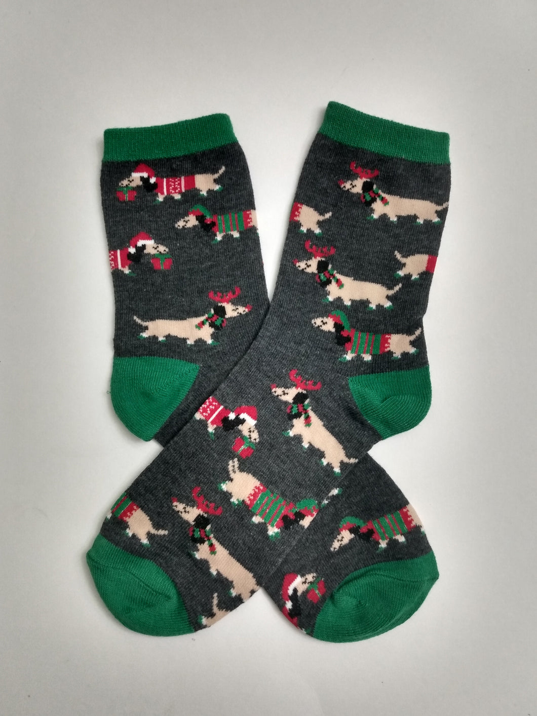 Dachshund Reindeer Elf Santa Crew Socks
