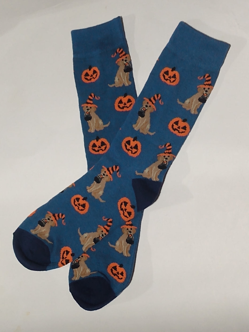 Witch Dog with Pumpkins Crew Socks