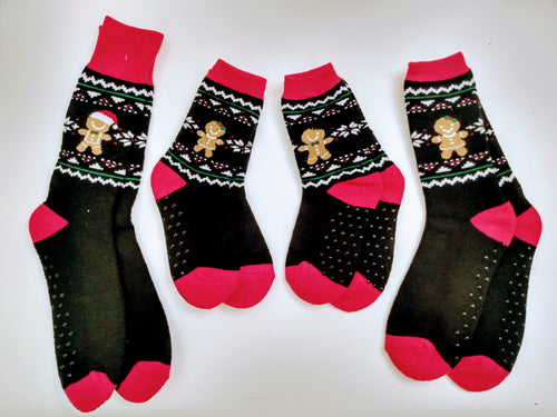 Gingerbread Family Matching Thick w/ Grippers Crew Socks
