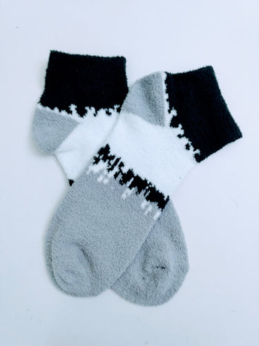 Black Grey & White Fuzzy Ankle Socks
