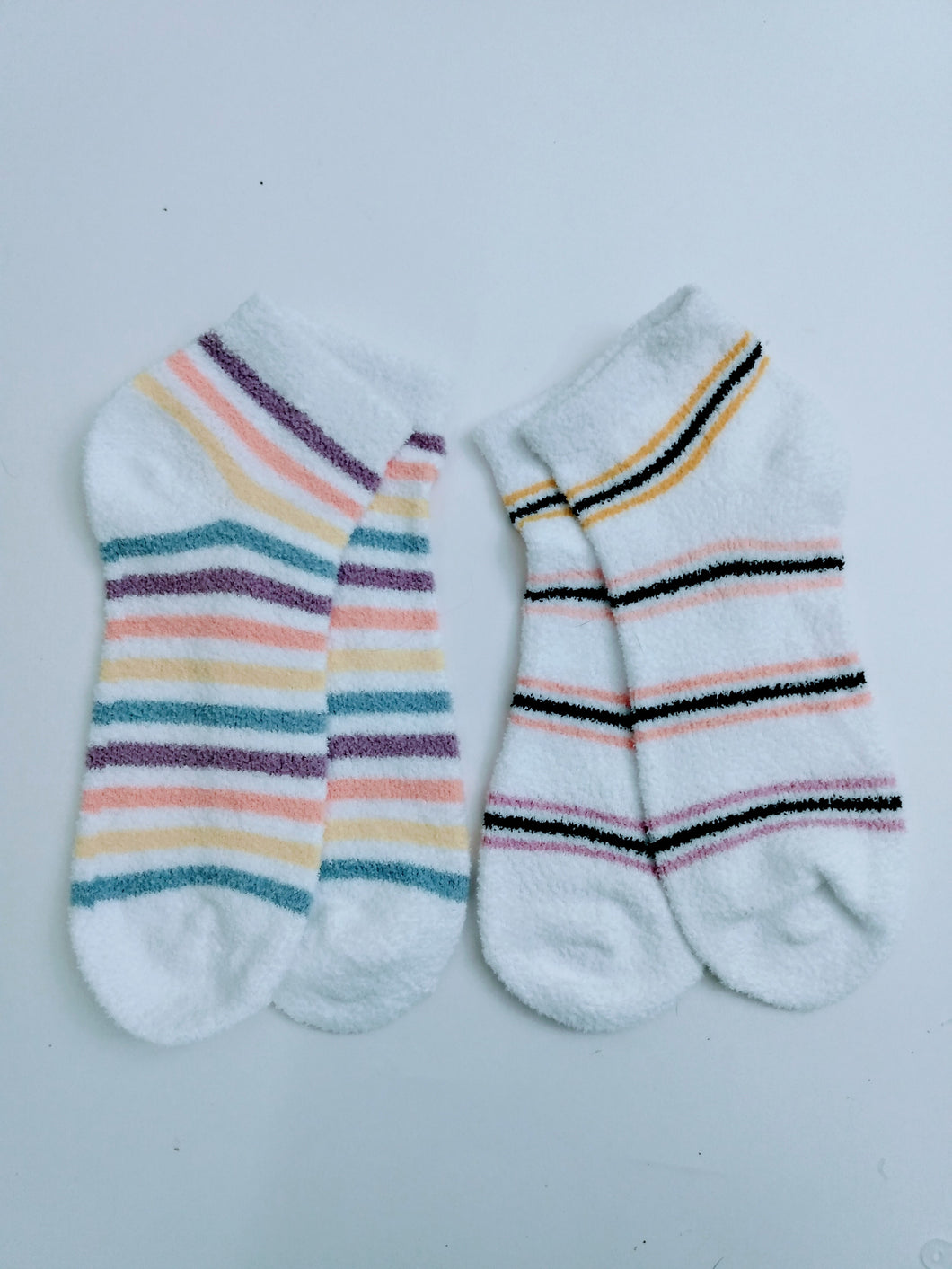 Fuzzy Striped Ankle Socks