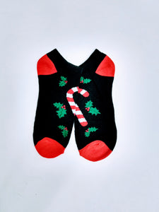 Candy Cane Holly Ankle Socks